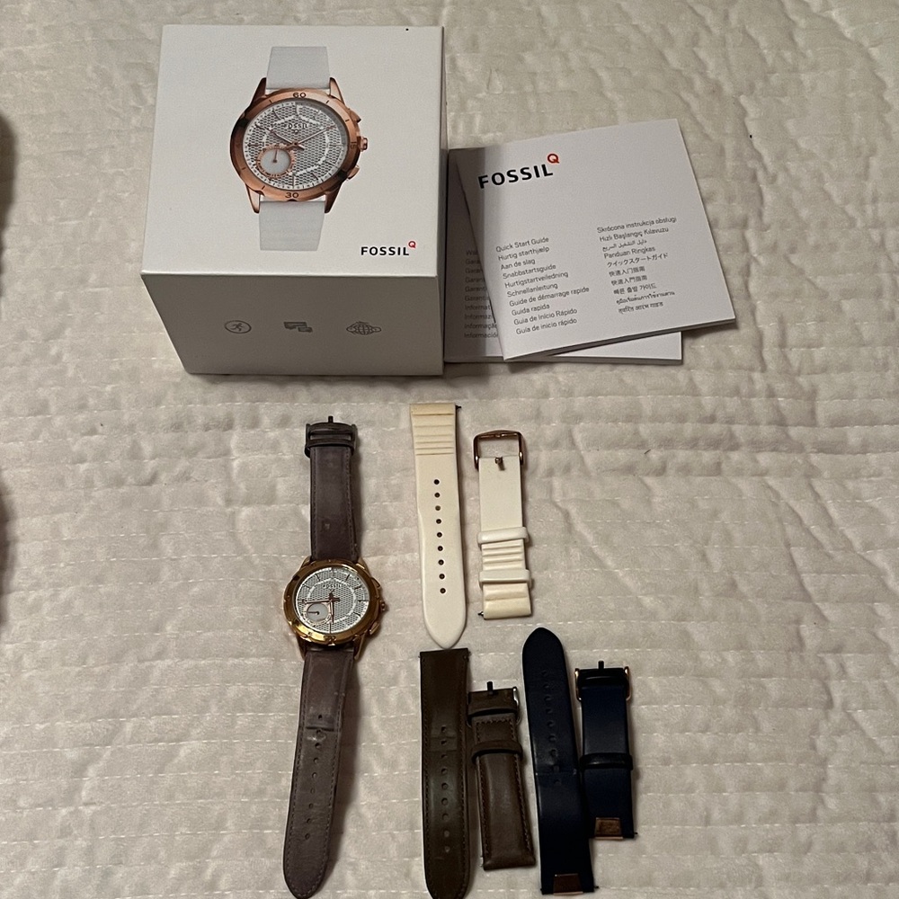 Fossil Q Hybrid Smartwatch with Rose Gold Case and Multiple Straps